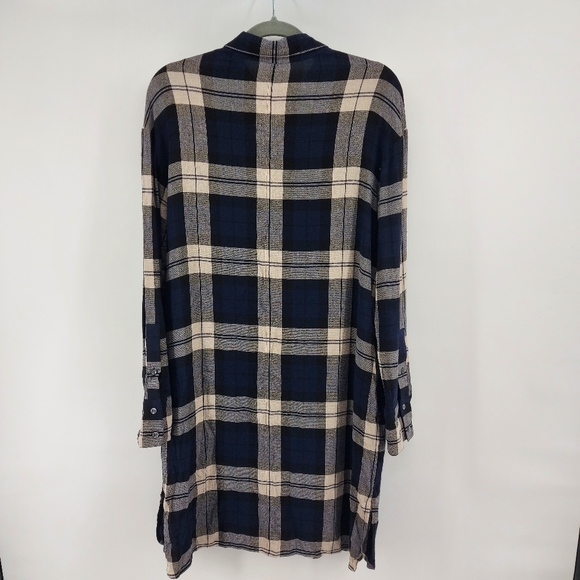 Theory Panel Front navy multi fall plaid shirt dress viscose wool blend - Picture 7 of 7